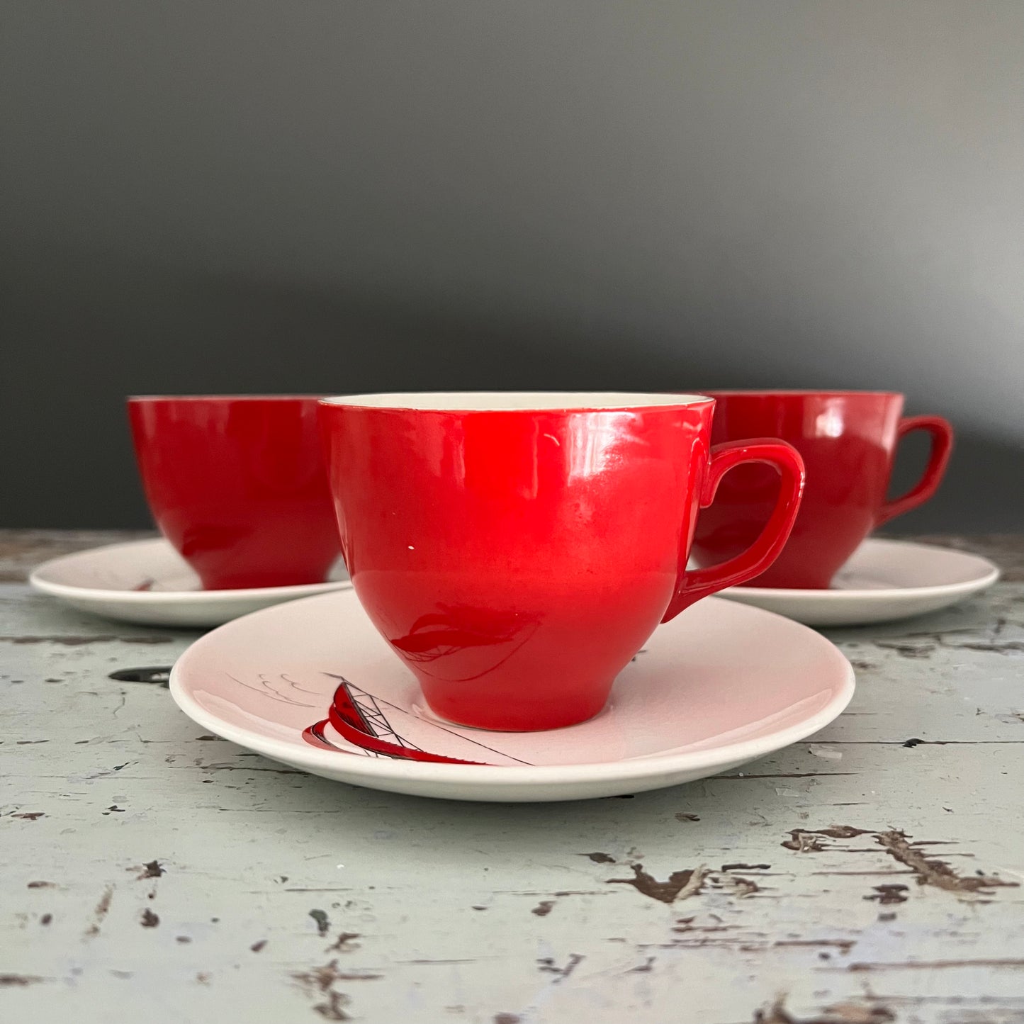 Sail Boat Cup & Saucer ‘Regatta’ pattern by Palissy England c1950s Set 3
