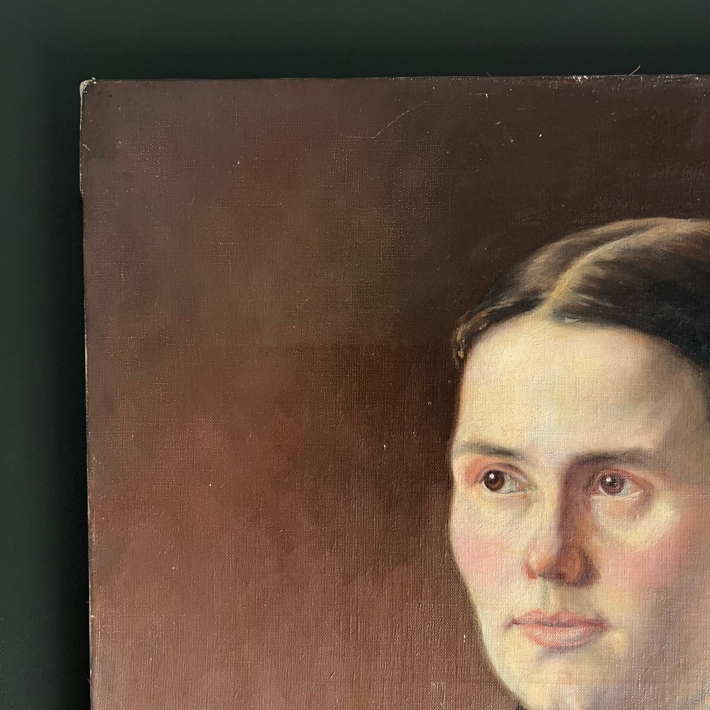 Antique Oil Painting Portrait Young Woman with Cross 1887