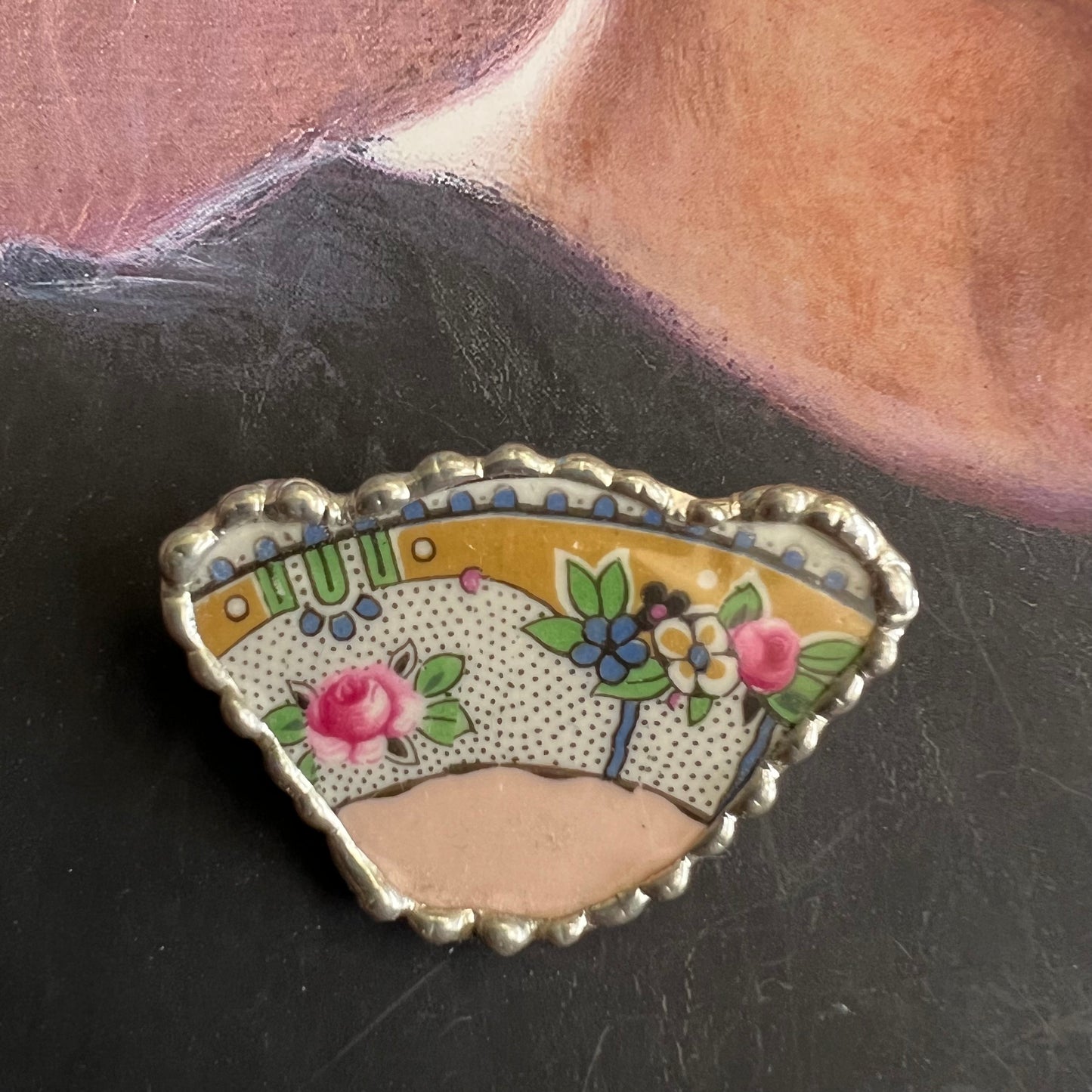 Vintage Piece of China Brooch of Blooms