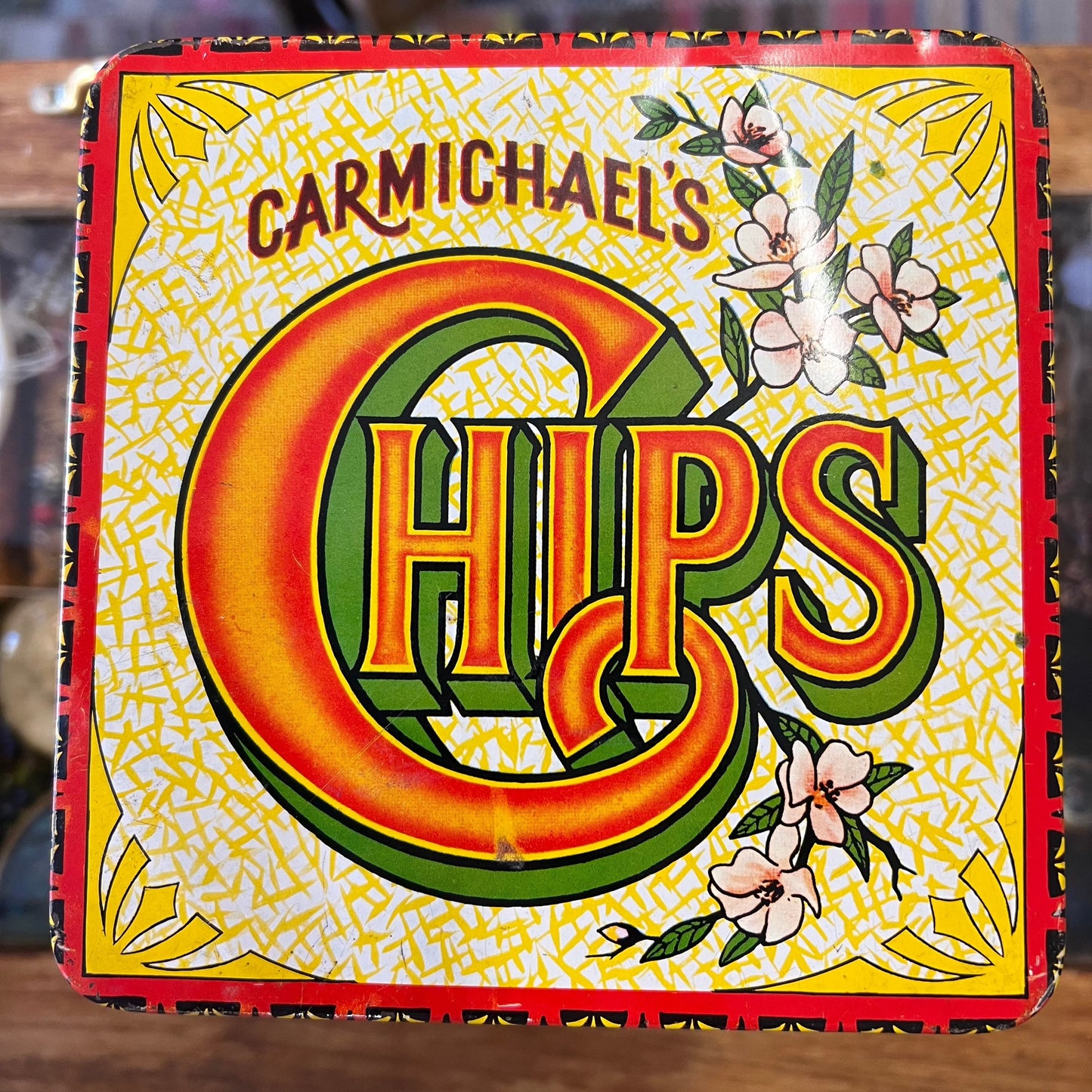 Vintage Advertising Tin Set~ Carmichael’s Chips, Hague’s Pretzels, Radford’s Nuts