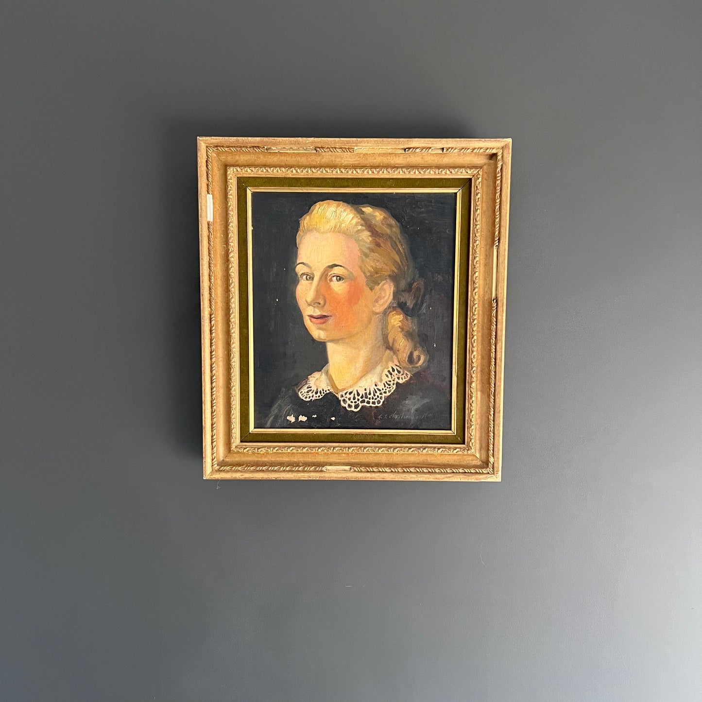 Antique Oil Painting Portrait Lady with a Lace Collar 1800s