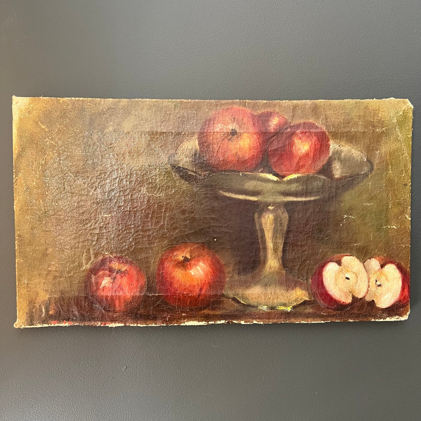 Vintage Oil Painting Still Life Red Apples Fabulous French Shabby Style
