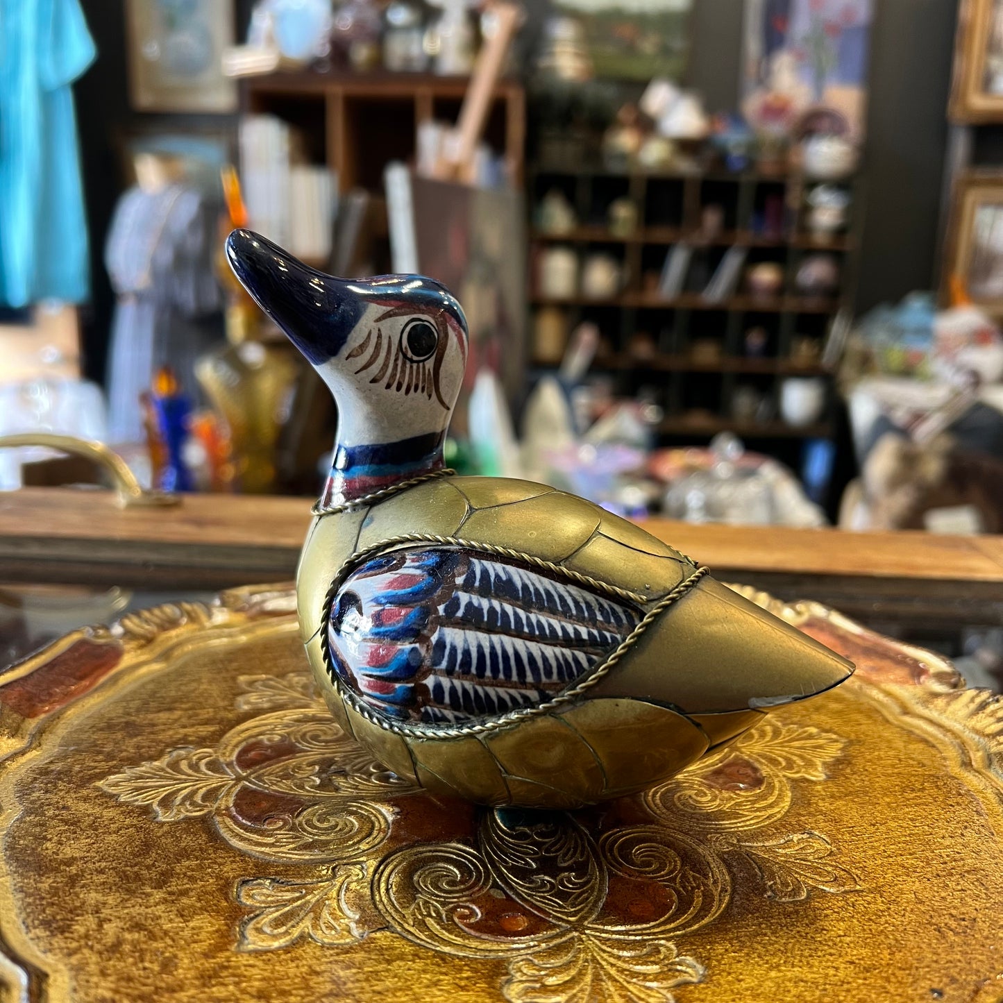 Vintage Tonala Pottery & Brass Duck Mexico