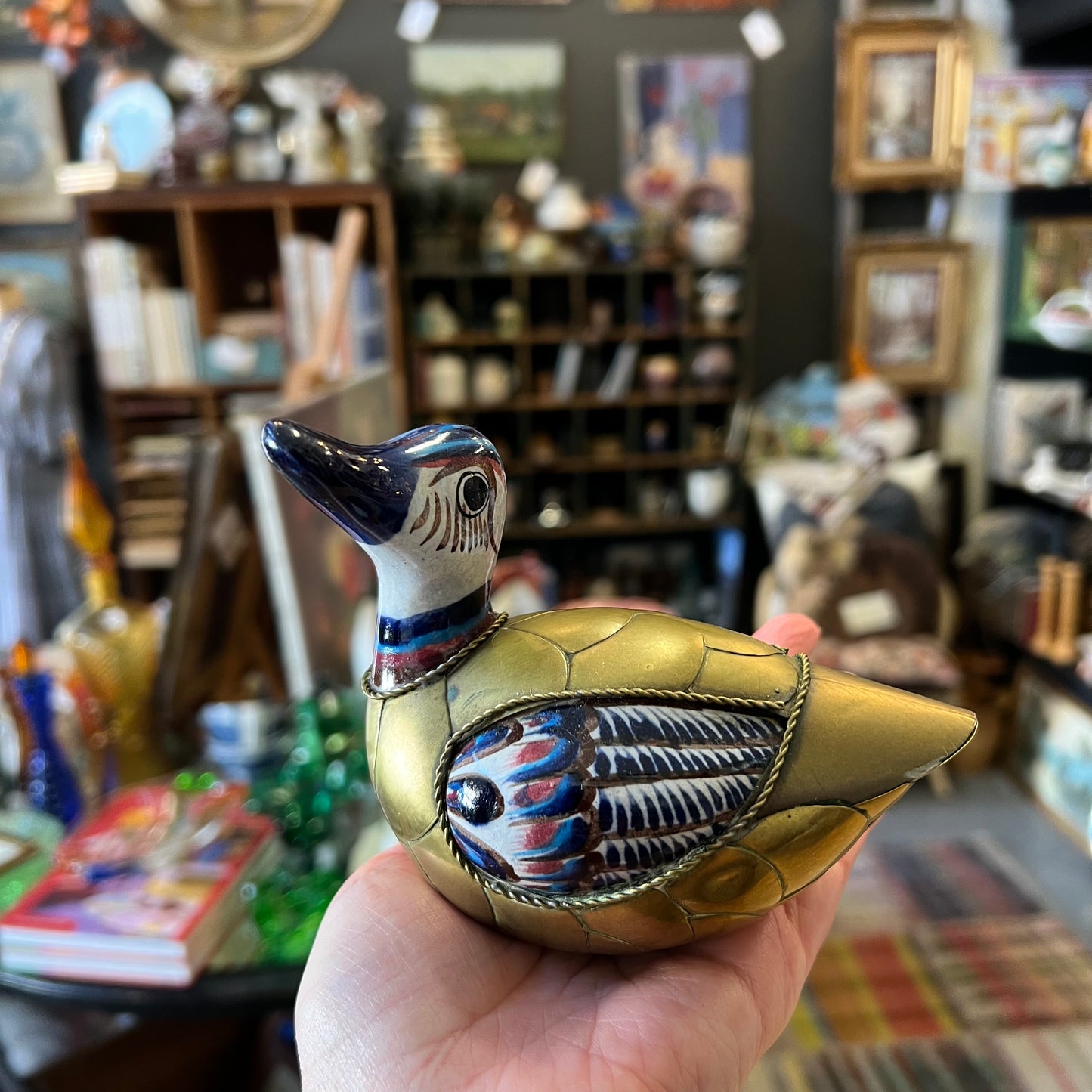 Vintage Tonala Pottery & Brass Duck Mexico