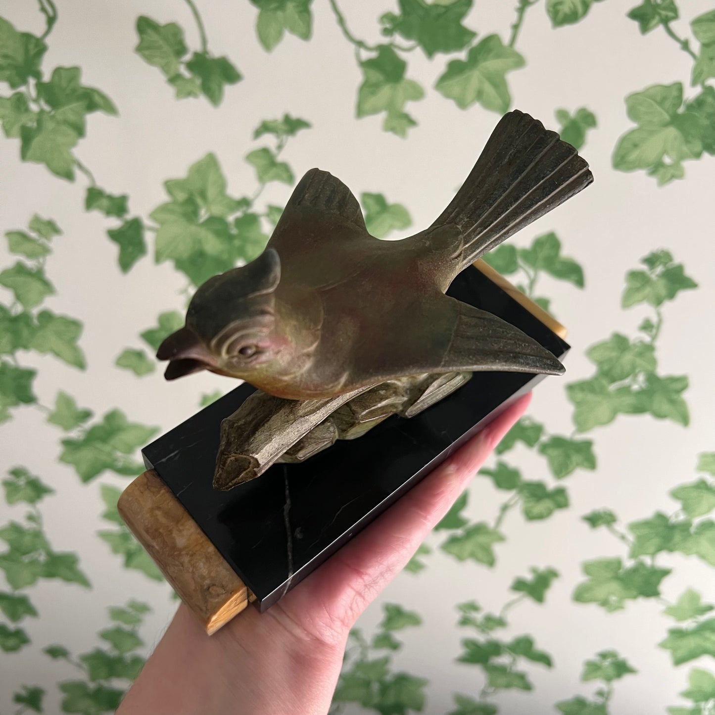 Rare Vintage Art Deco Cold Painted Bronze Bird Figure on Marble Plinth