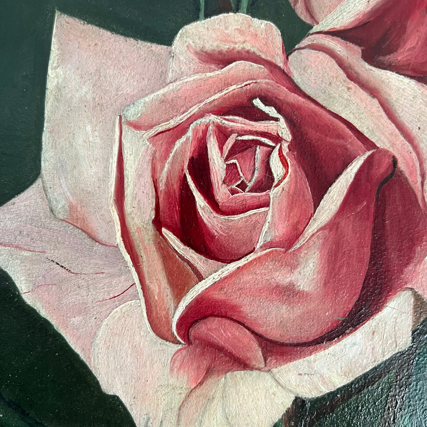 Vintage Oil Painting Still Life Trio of Roses