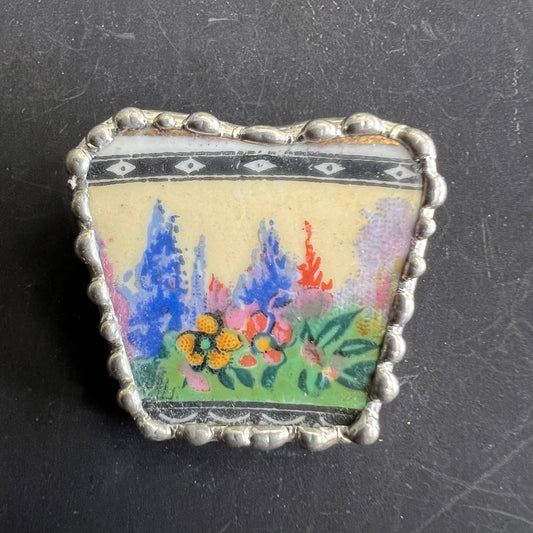 Vintage Piece of China Brooch Springtime Blooms