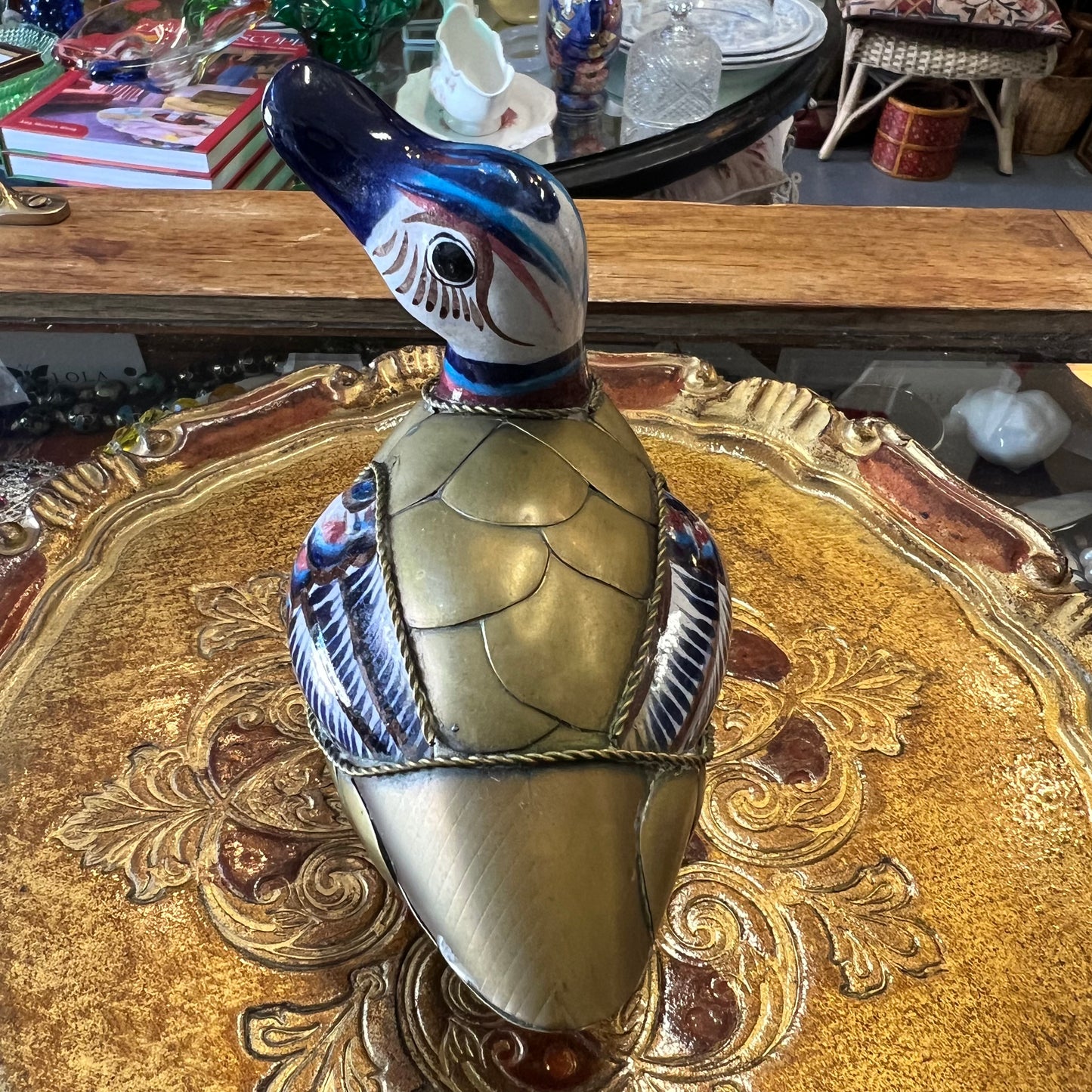 Vintage Tonala Pottery & Brass Duck Mexico