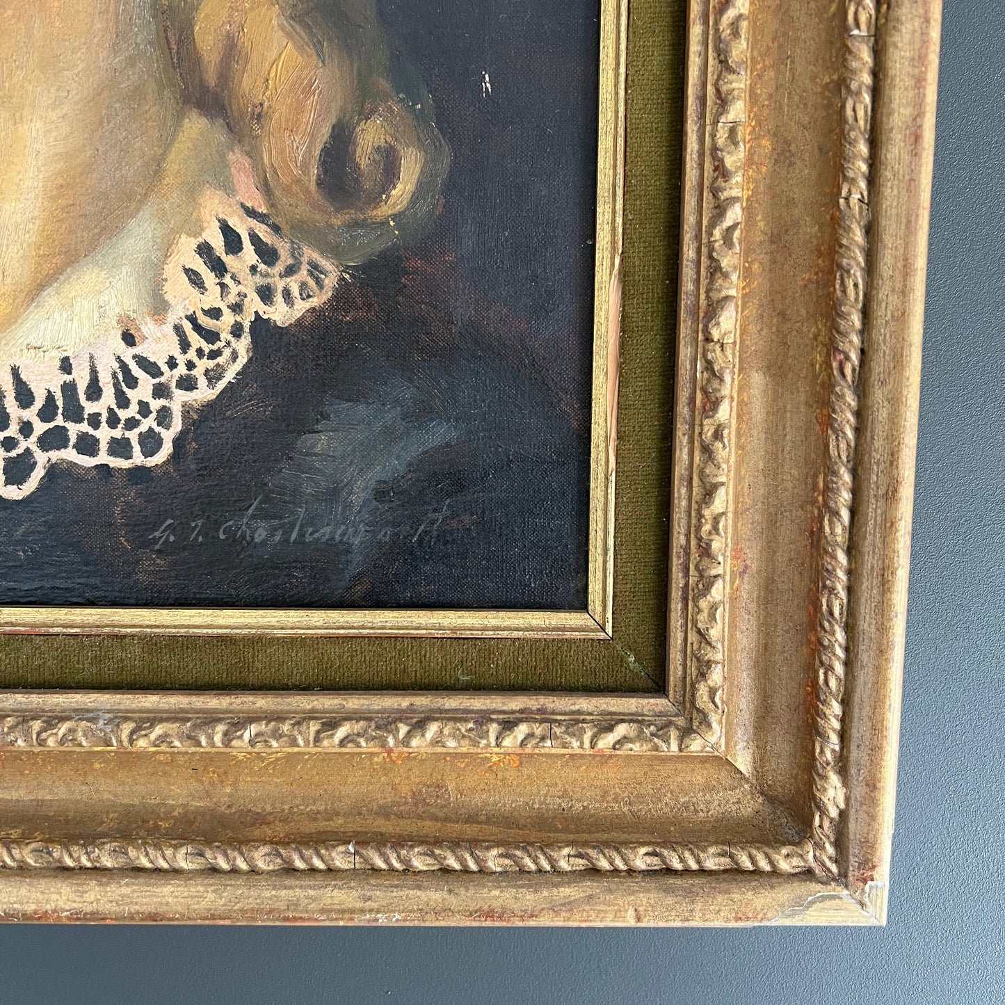 Antique Oil Painting Portrait Lady with a Lace Collar 1800s