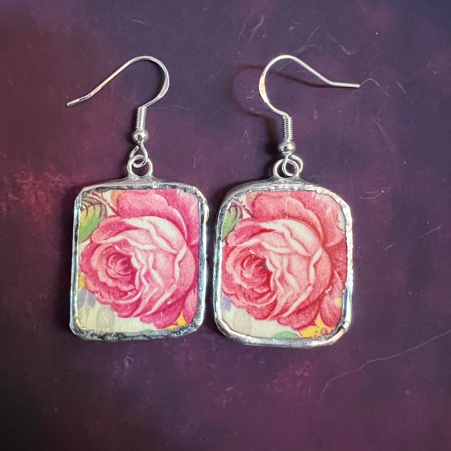 Vintage China Earrings Blooming Pink Roses