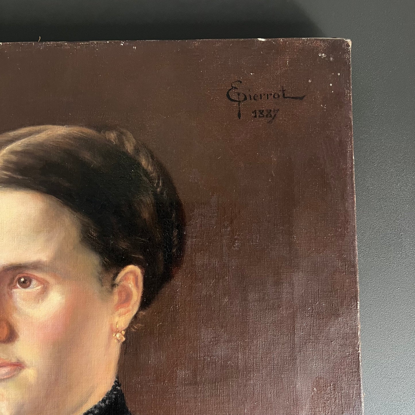 Antique Oil Painting Portrait Young Woman with Cross 1887