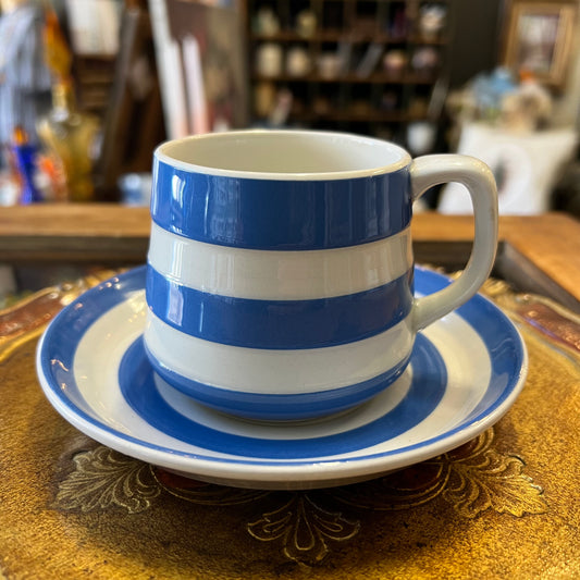 Vintage TG Green Blue Stripe Cup and Saucer