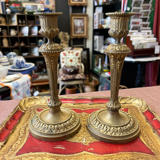 Vintage Fancy Gold Gilt Candlesticks Pair