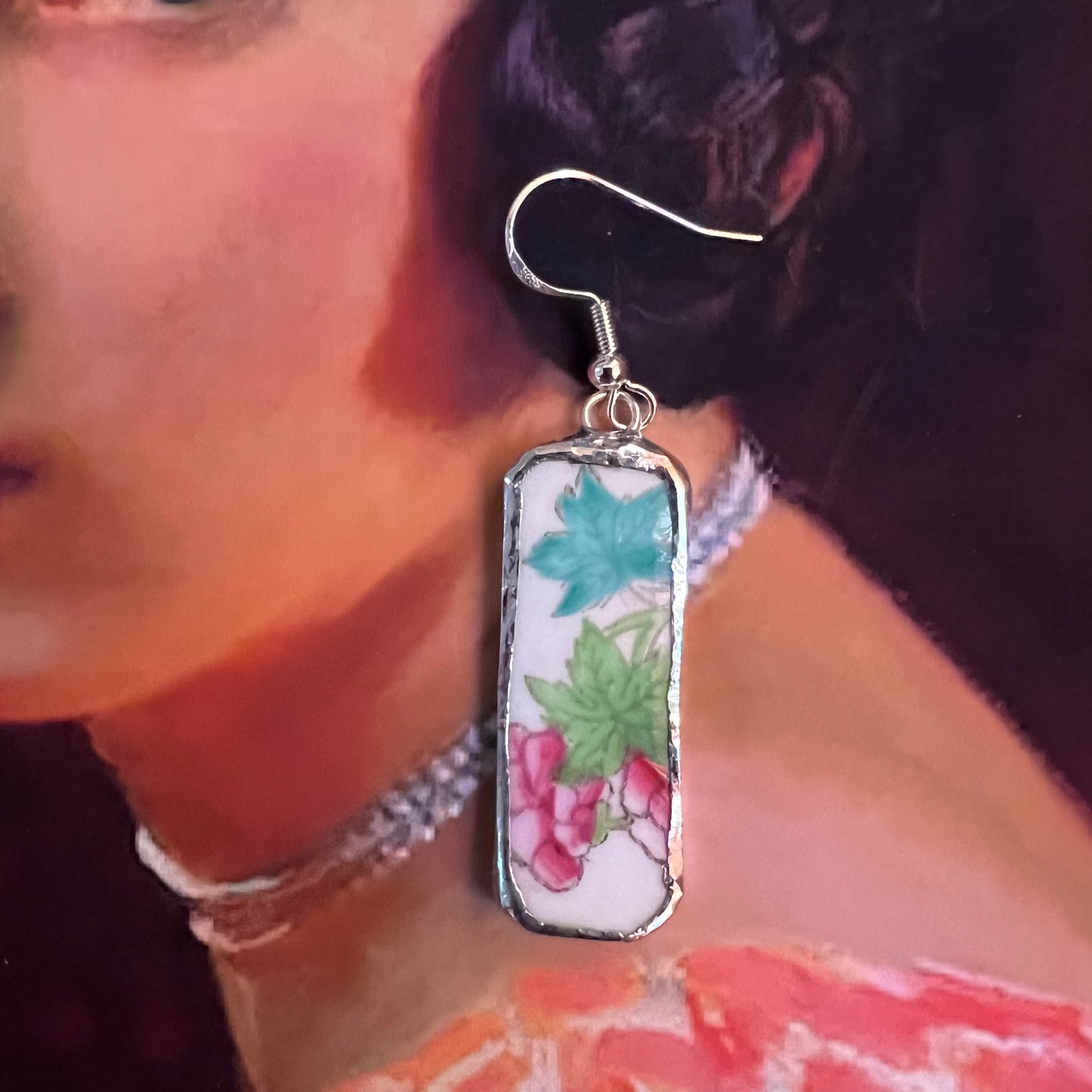 Vintage China Earrings Blooms & Leaves by Midwinter