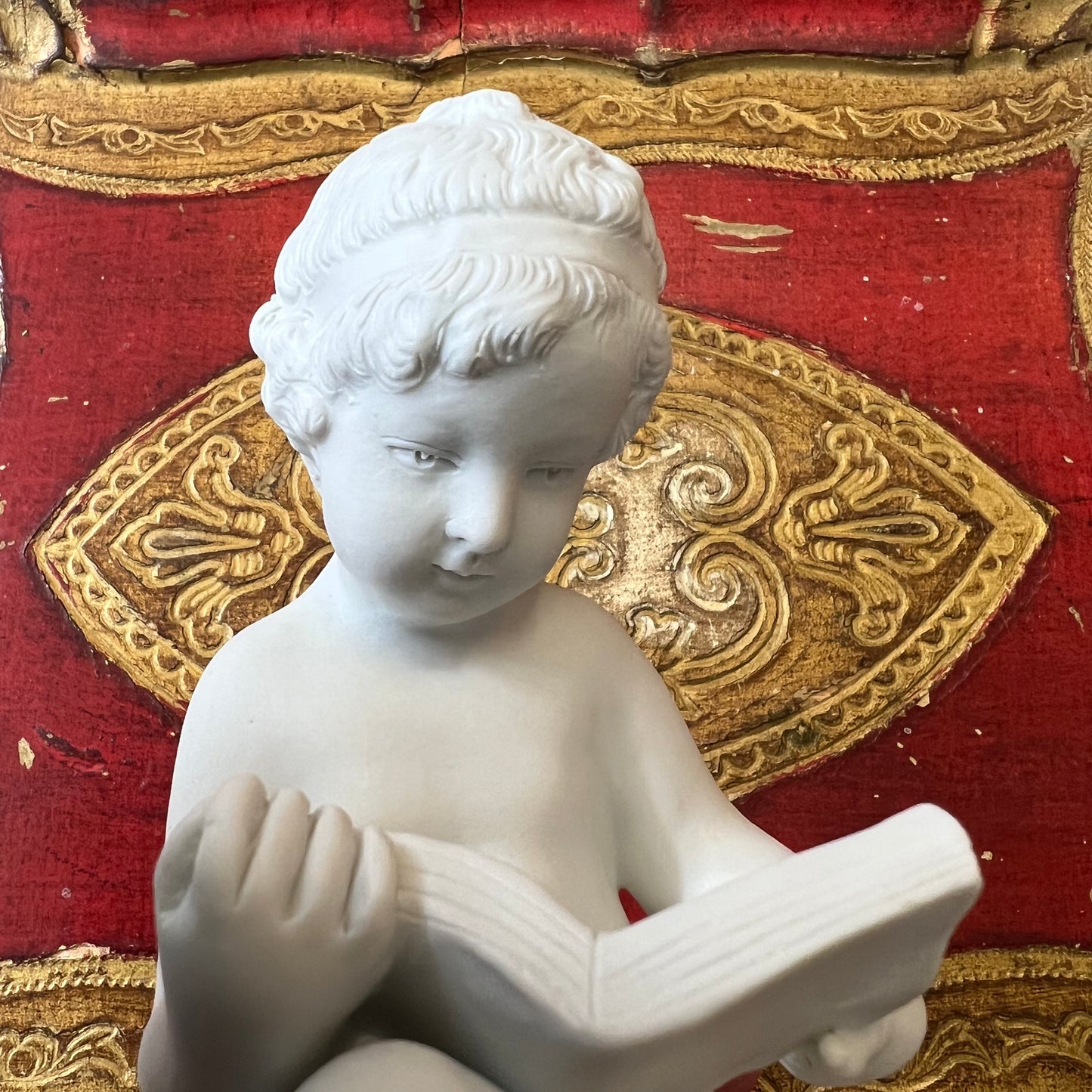 Vintage Parian Ware Seated Child Reading Statue Made in France