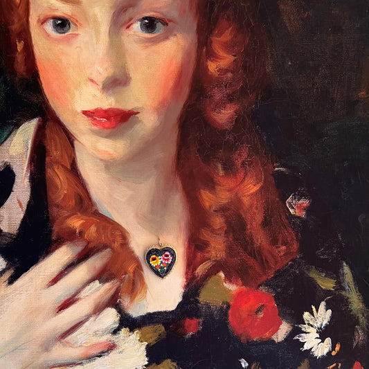 Vintage Micro Mosaic Heart Pendant Roses Italy