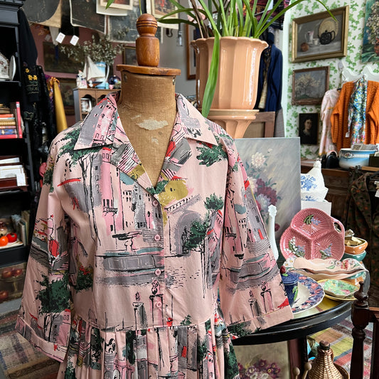 Lazybones Vintage Style Dress Pink Streetscape Organic Cotton