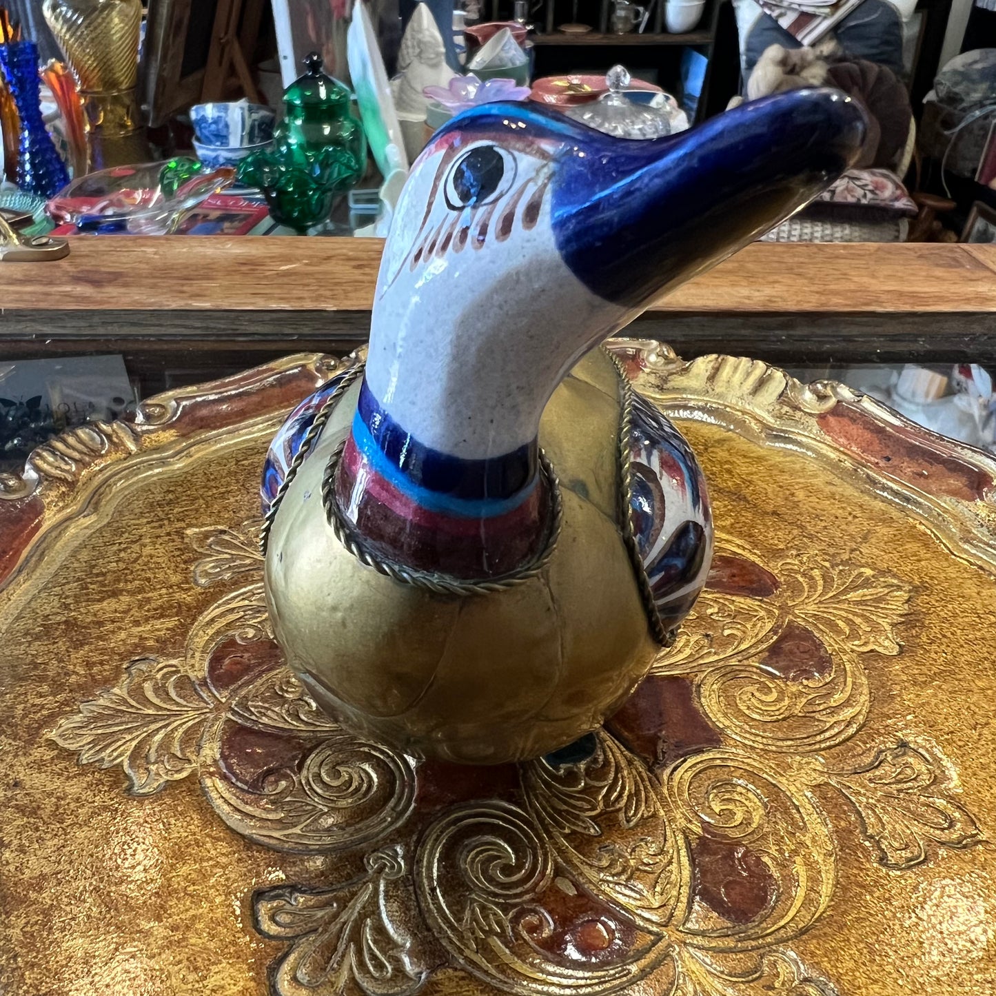 Vintage Tonala Pottery & Brass Duck Mexico