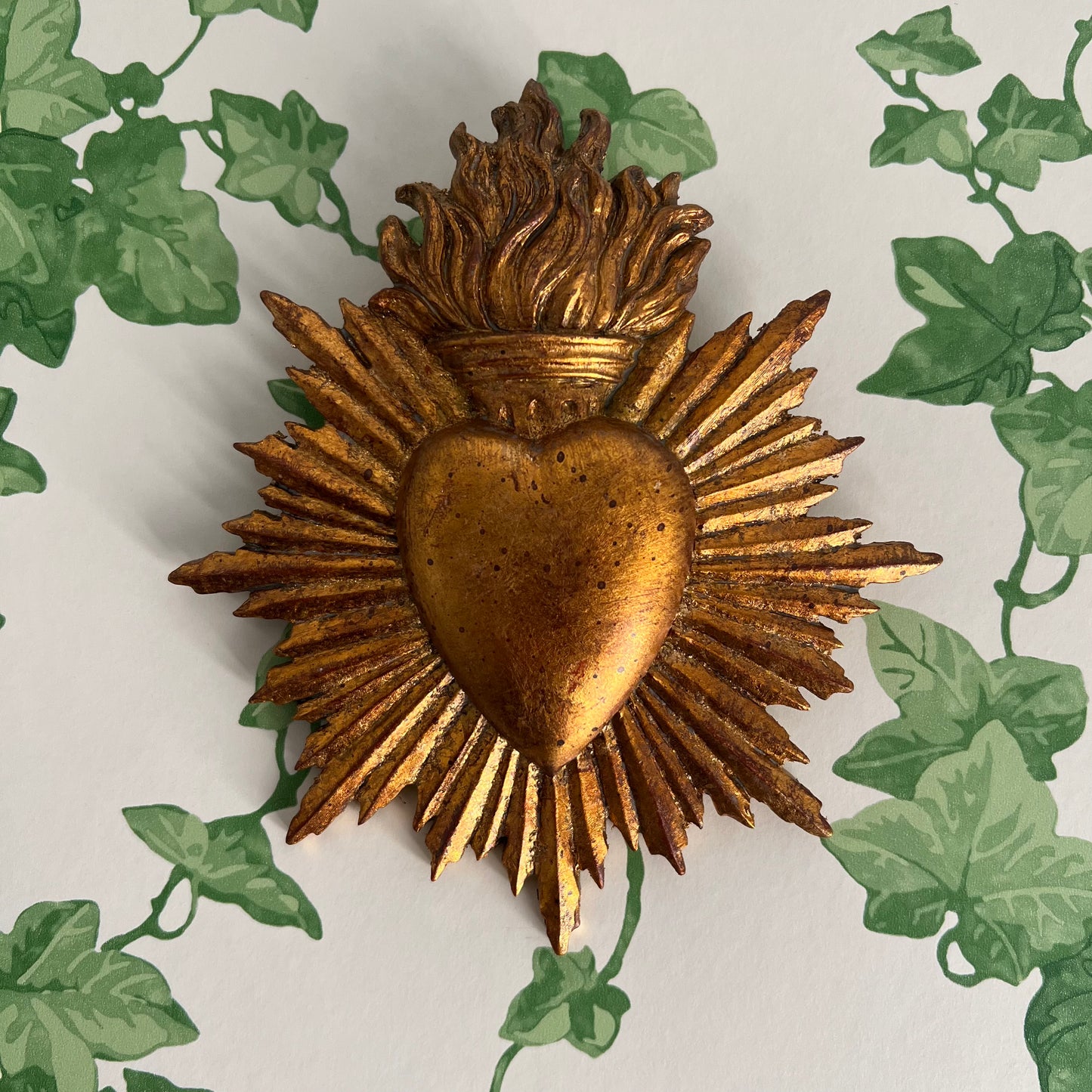 Golden Sacred Heart with Flame