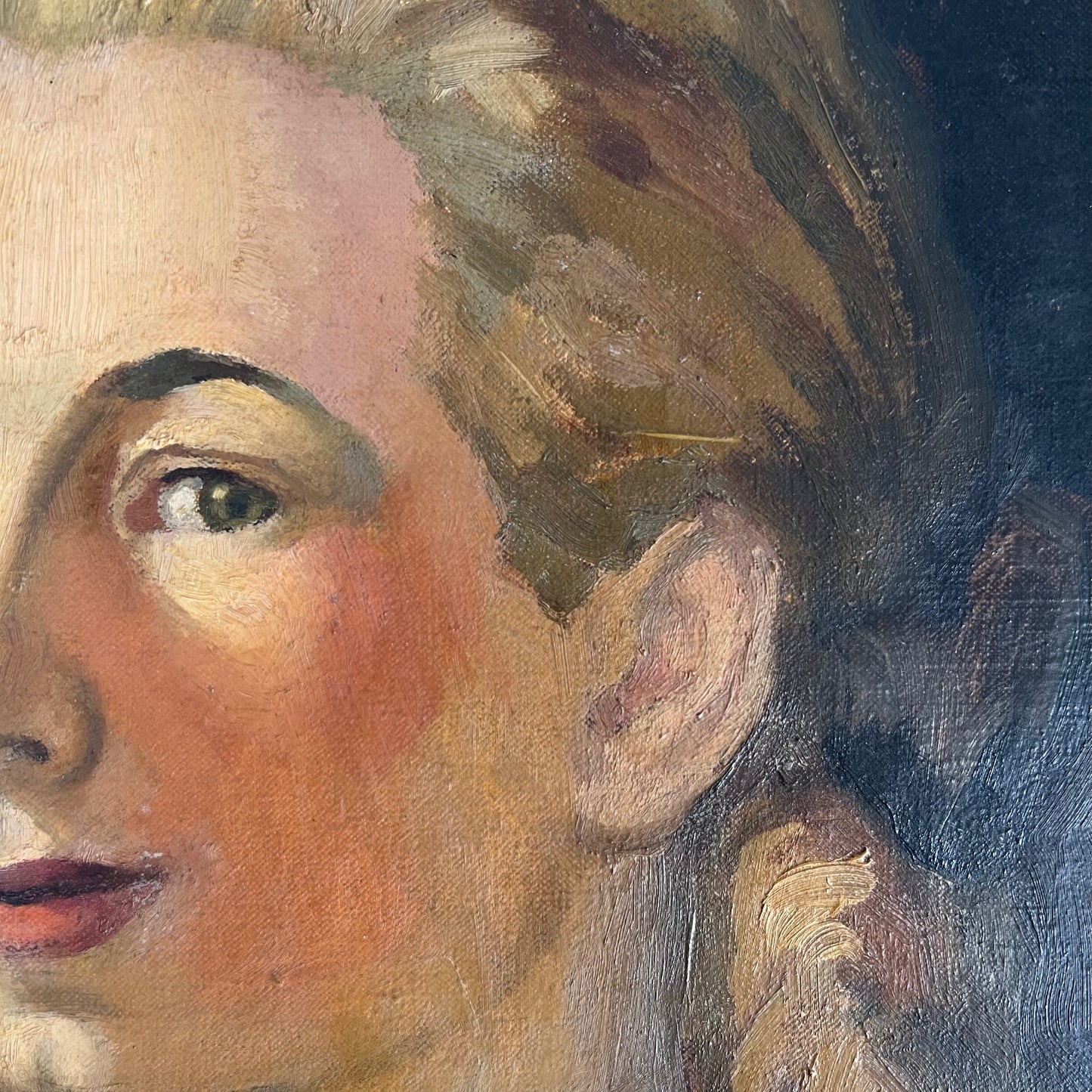 Antique Oil Painting Portrait Lady with a Lace Collar 1800s