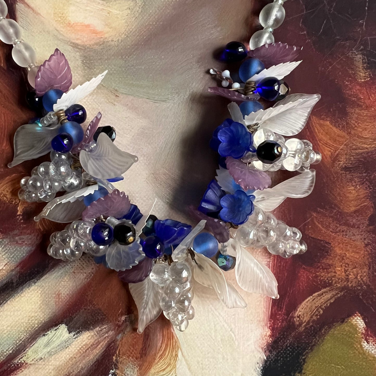 Vintage 1950s Glass Beads, Flowers & Grape Bunches with Lucite Leaves