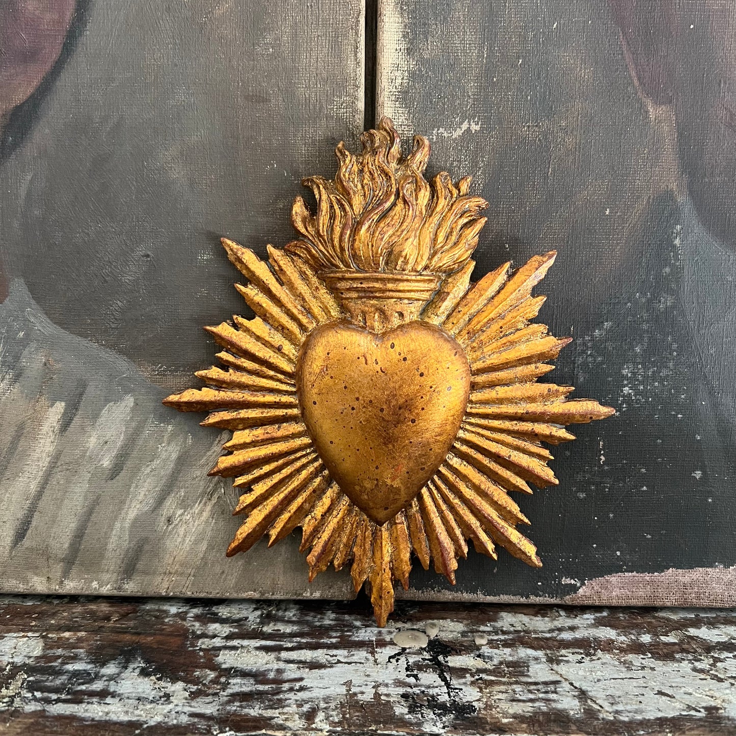 Golden Sacred Heart with Flame