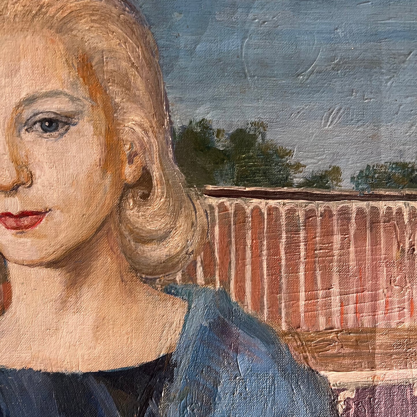 Vintage Oil Painting Portrait Girl in Blue