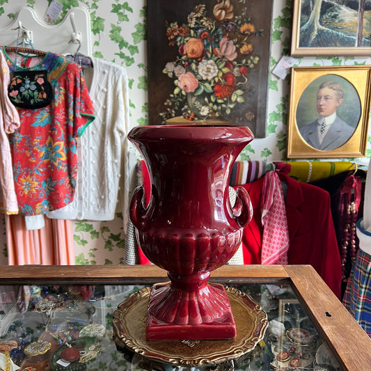 Vintage Large Burgundy Ceramic Urn Vase
