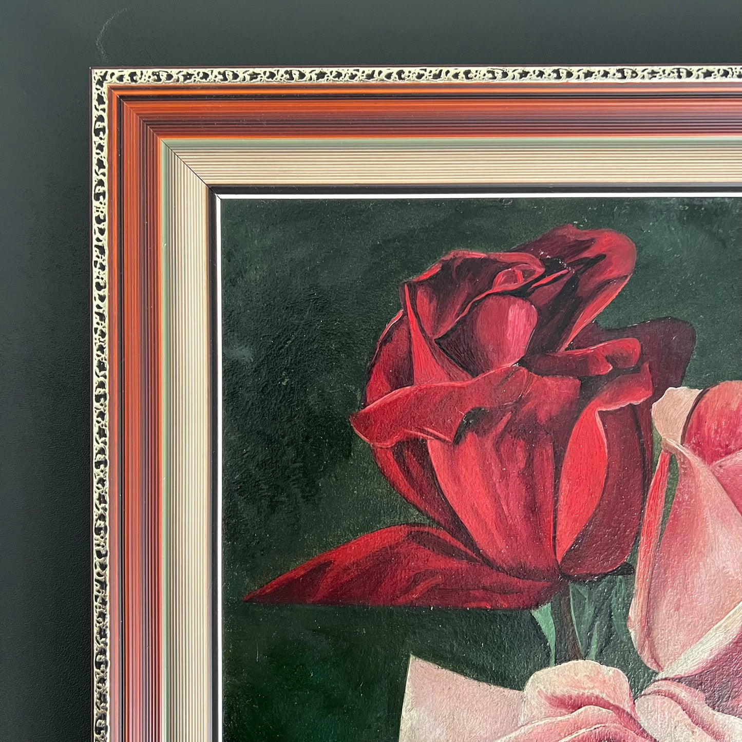 Vintage Oil Painting Still Life Trio of Roses
