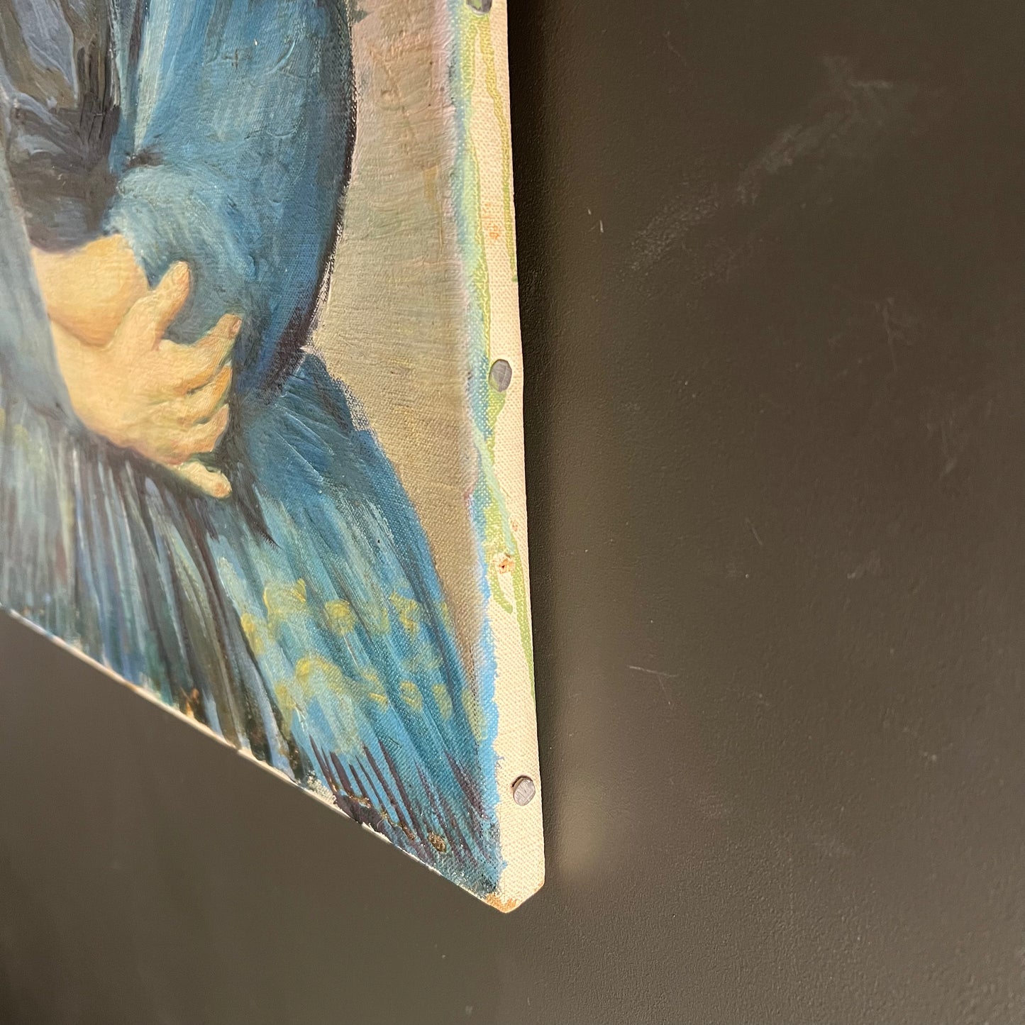 Vintage Oil Painting Portrait Girl in Blue