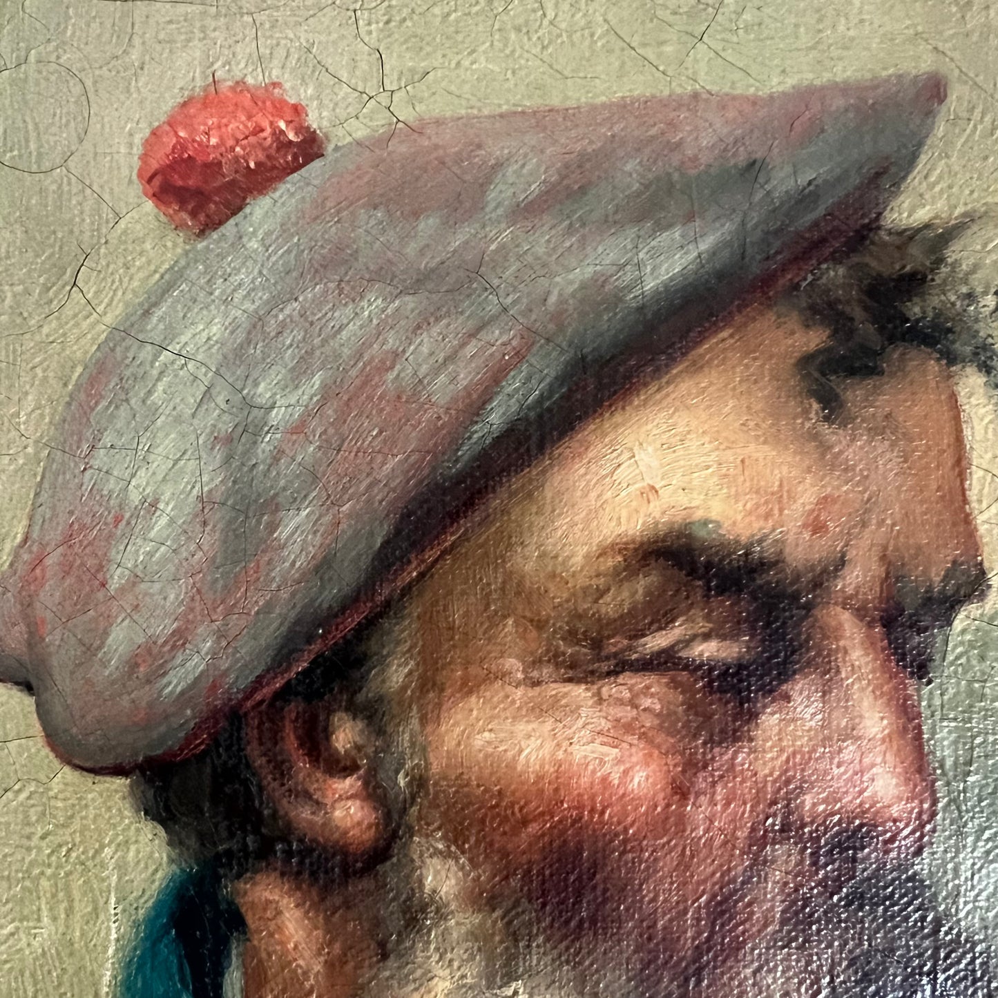 Antique Oil Painting Portrait Bearded Man with Pipe c1920s