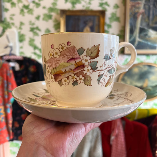 Beautiful Antique Ironstone Breakfast Cup & Saucer c1880s HUGE & Rare