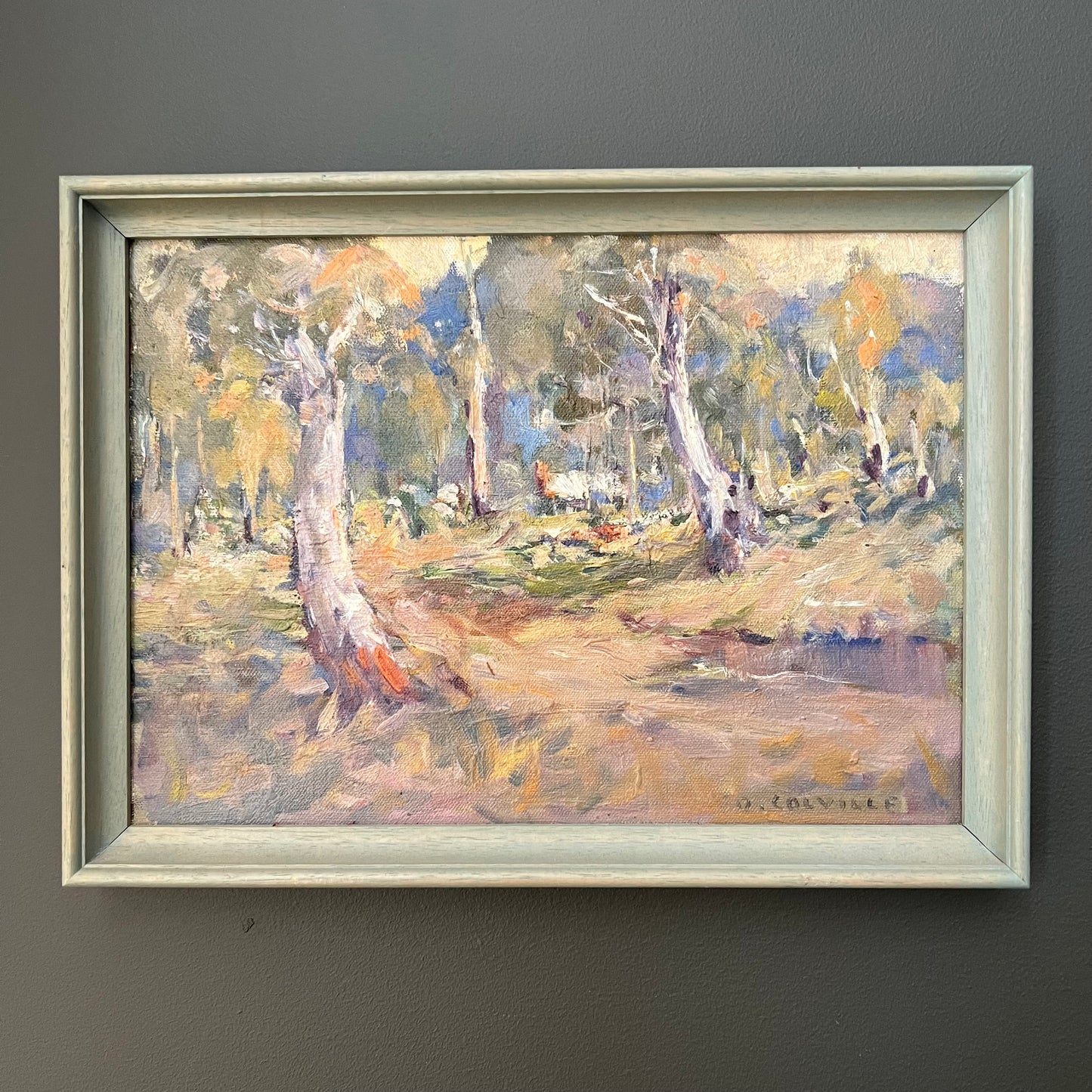 Vintage Landscape Painting Colourful Bush Scene