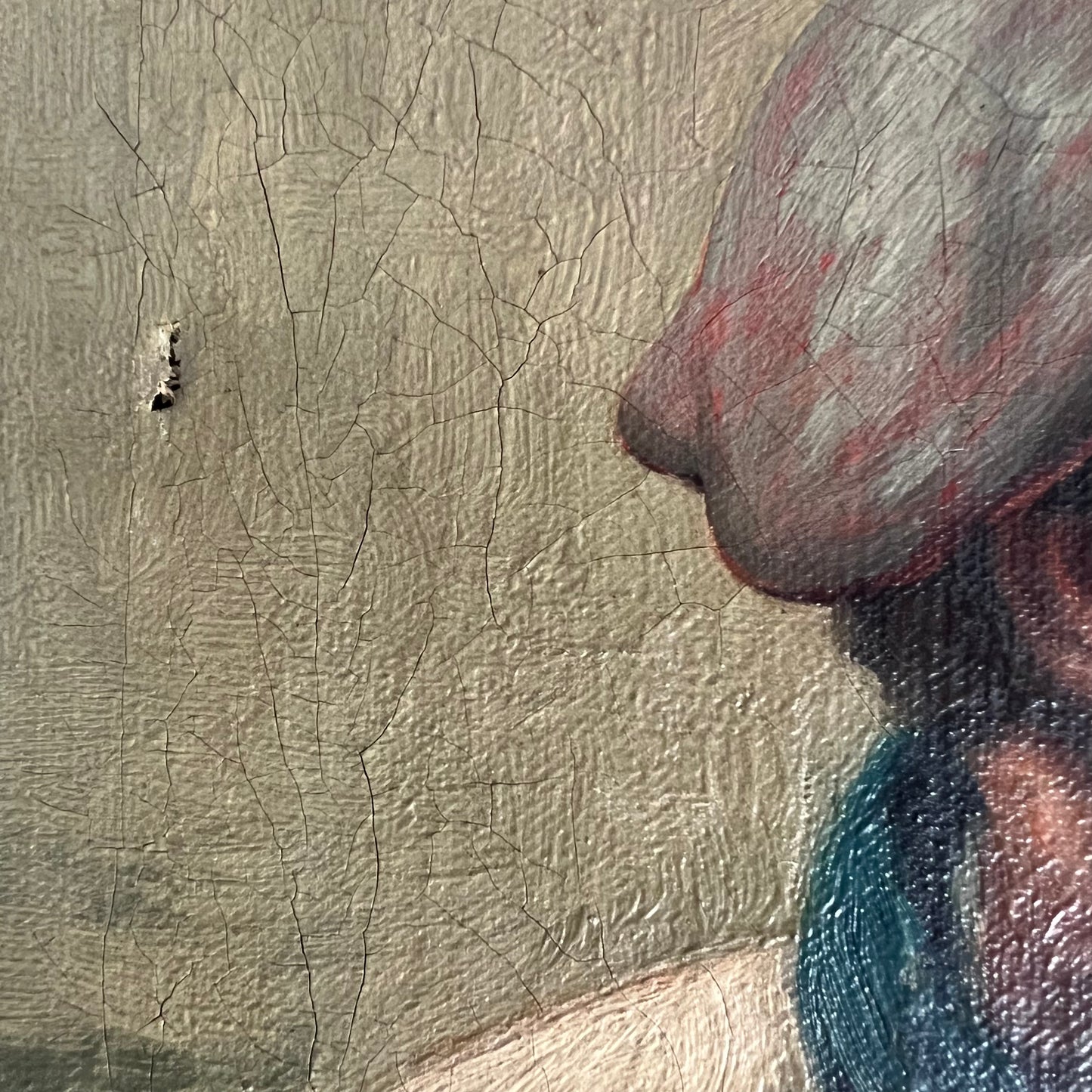 Antique Oil Painting Portrait Bearded Man with Pipe c1920s