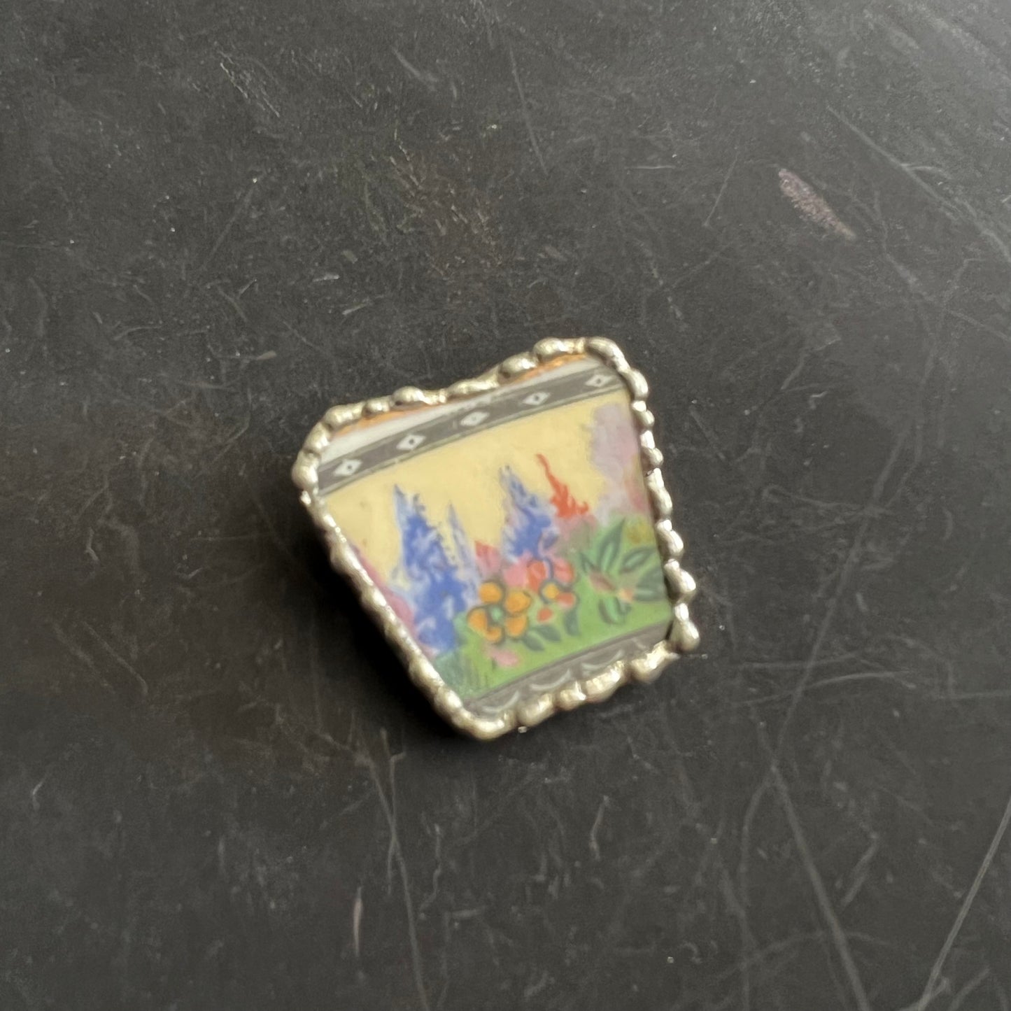 Vintage Piece of China Brooch Springtime Blooms