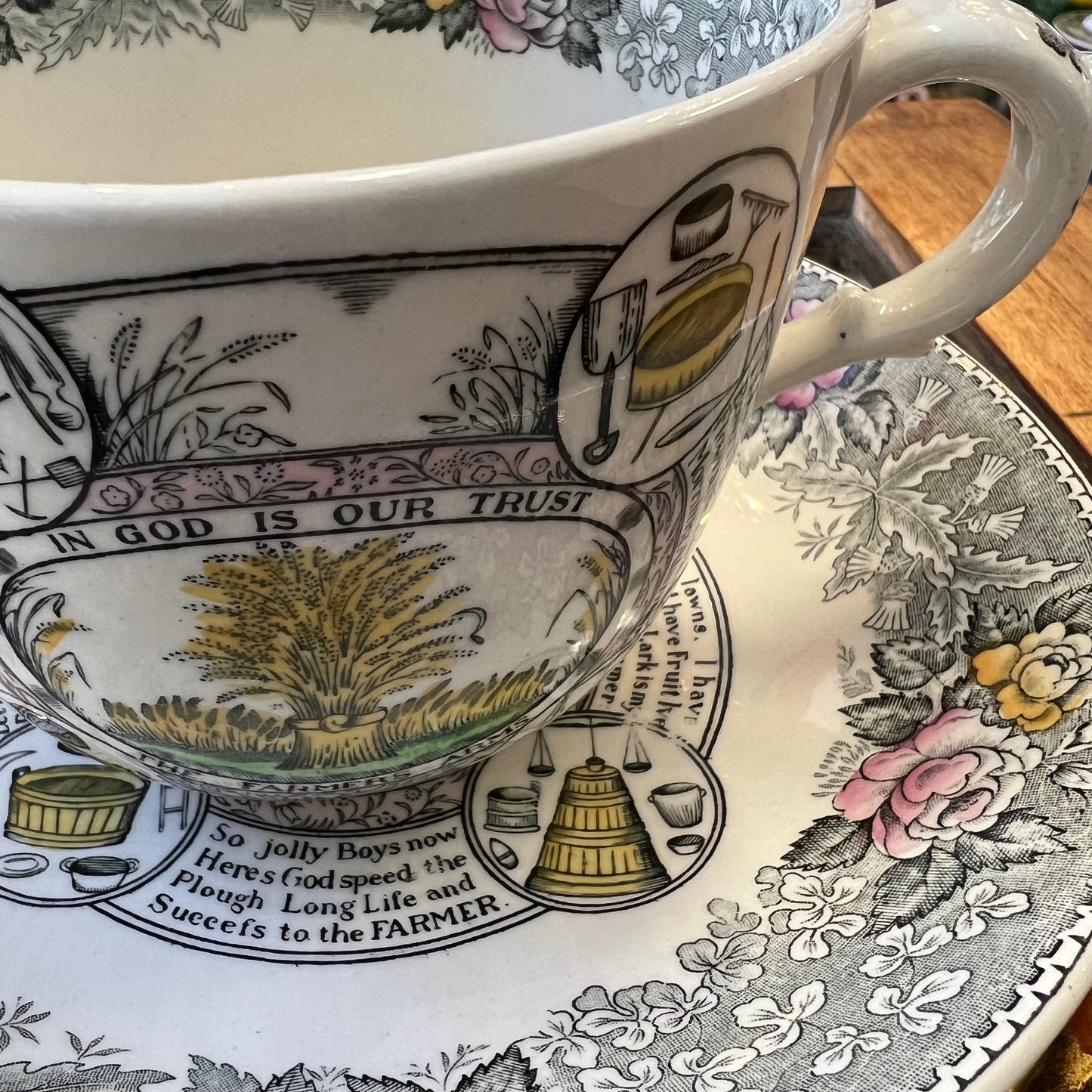 Vintage ‘The Farmer’s Arms’ Adams England Ironstone Cup & Saucer Extra Large