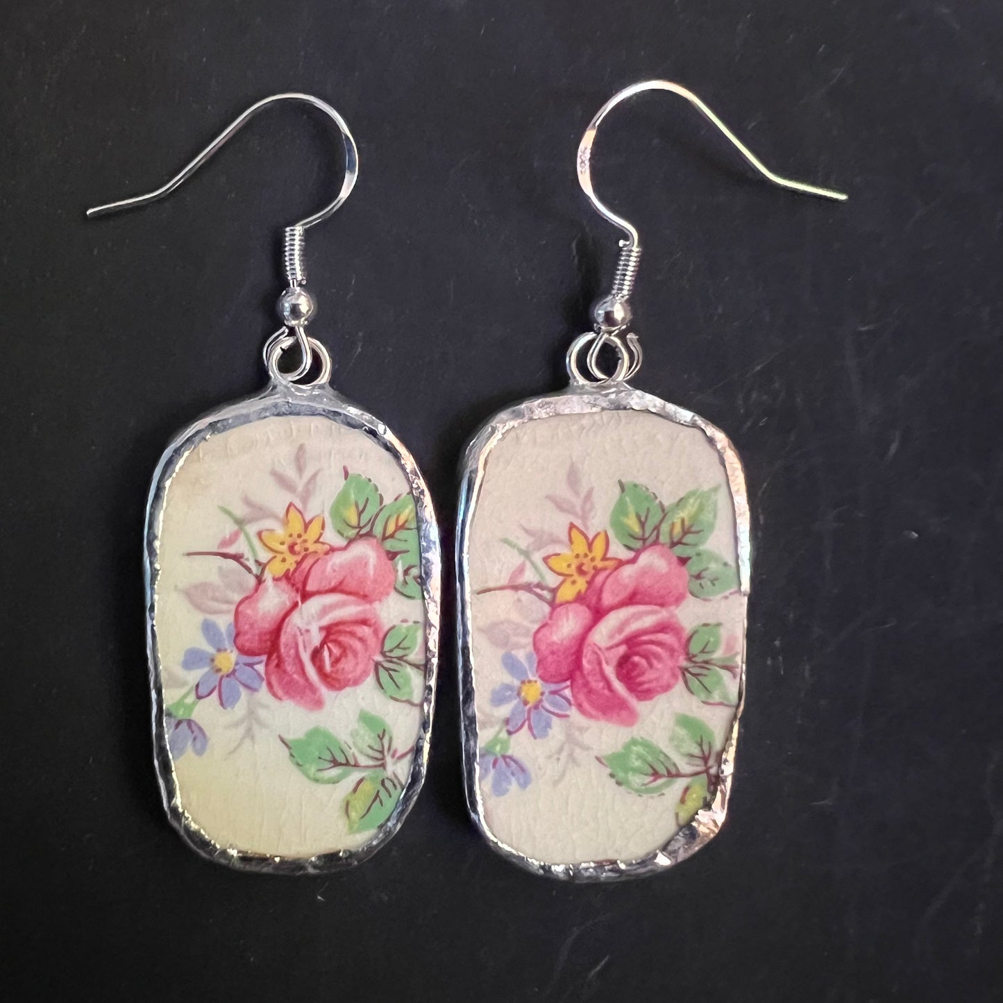 Vintage China Earrings Old Fashioned Blooms