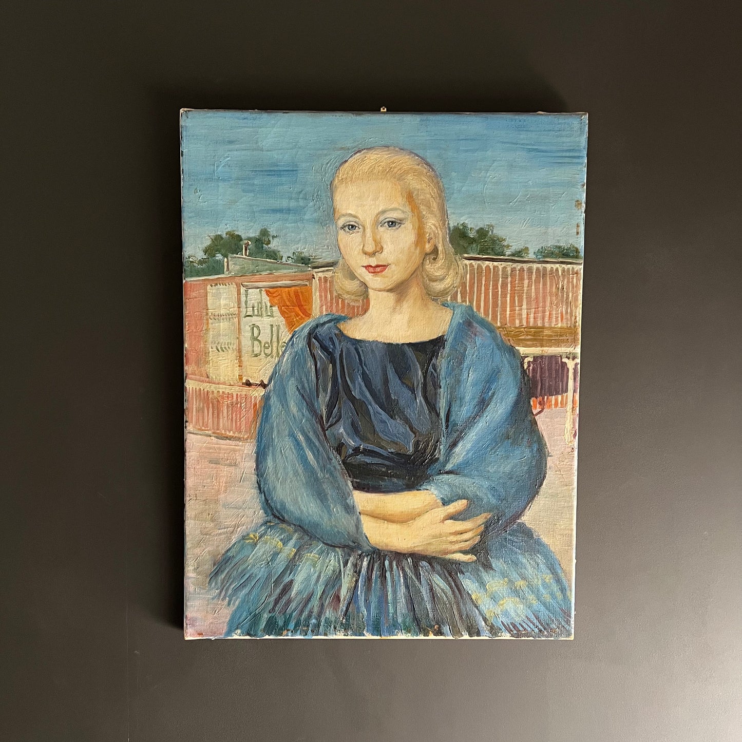 Vintage Oil Painting Portrait Girl in Blue