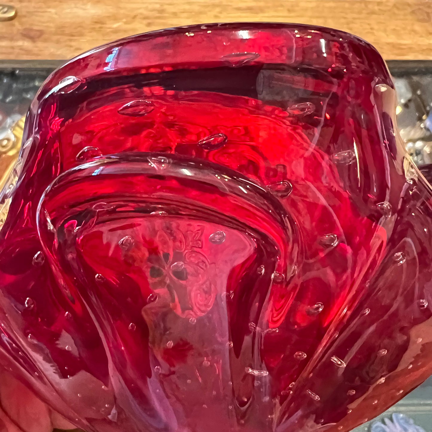 Vintage Retro Red Murano Art Glass Bowl Dish Italy