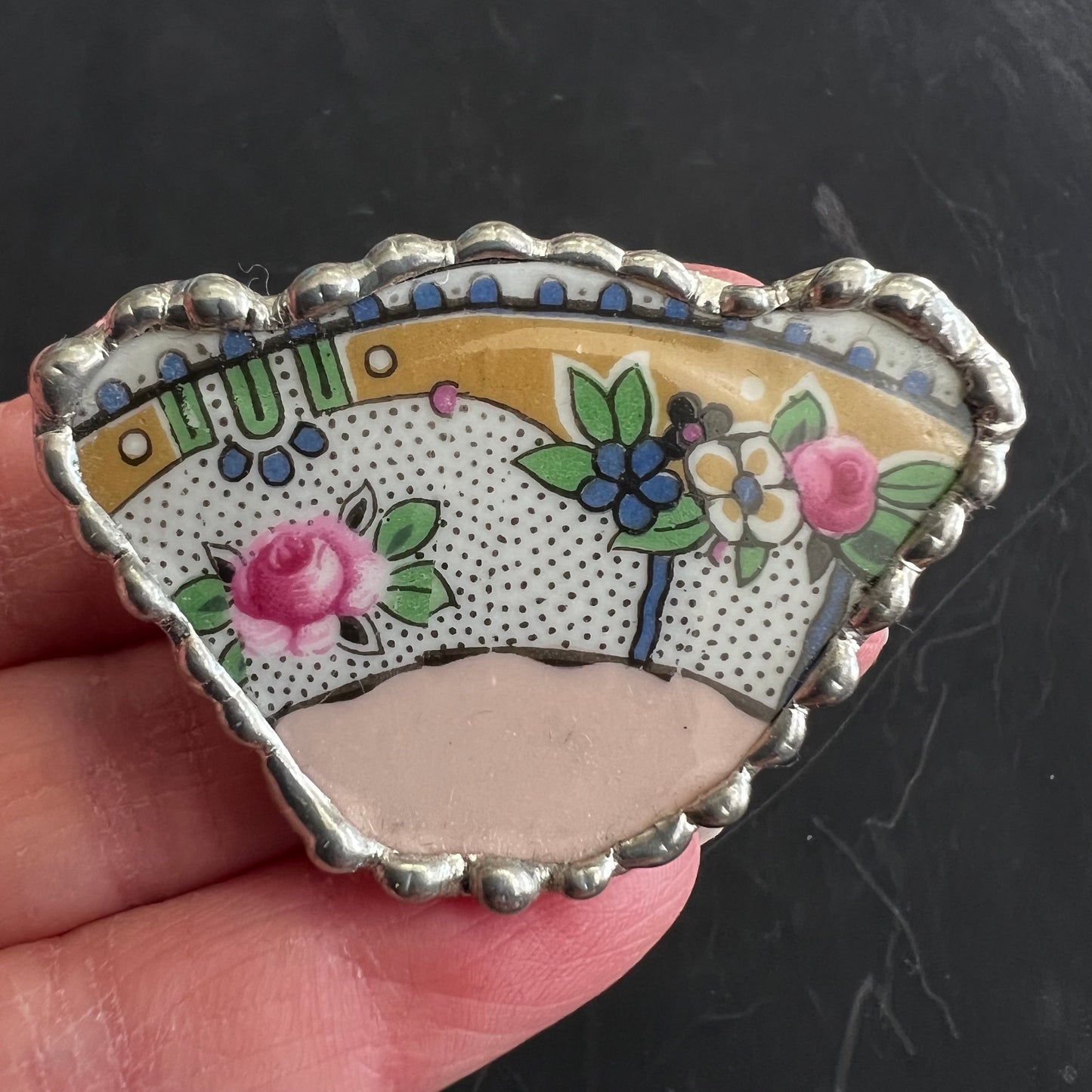 Vintage Piece of China Brooch of Blooms