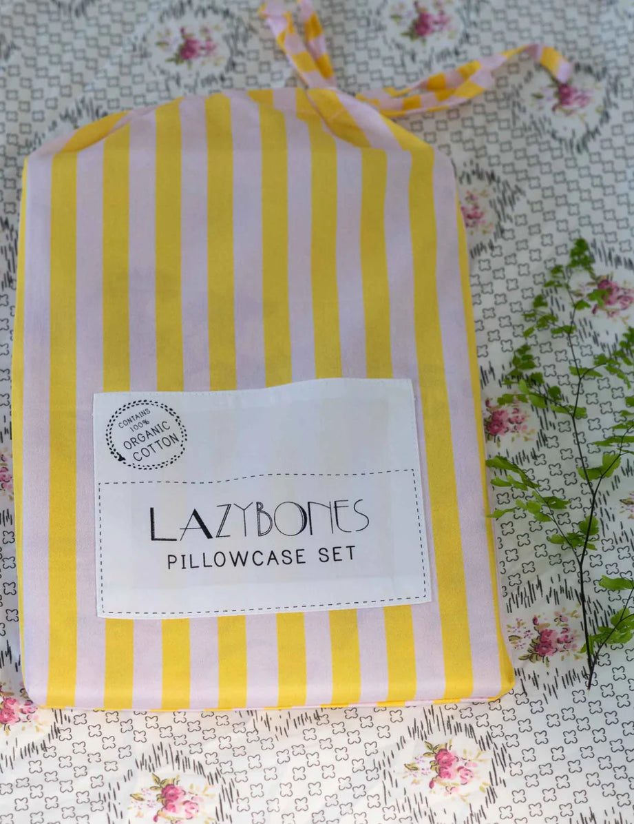 ON SALE Lazybones Organic Cotton Pillowcase Pair~ Busy Garden RRP $79