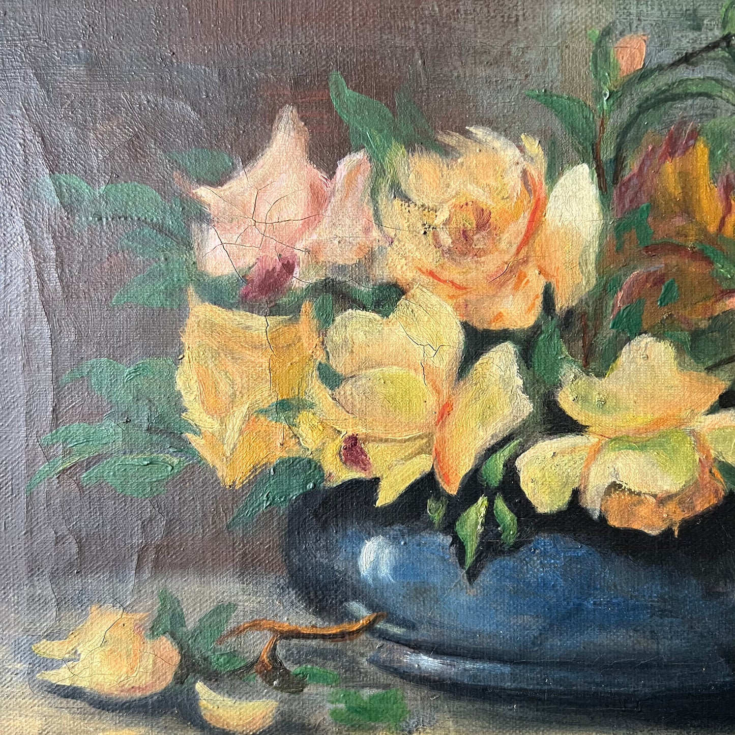 Vintage Oil Painting Still Life Pretty Pastel Roses