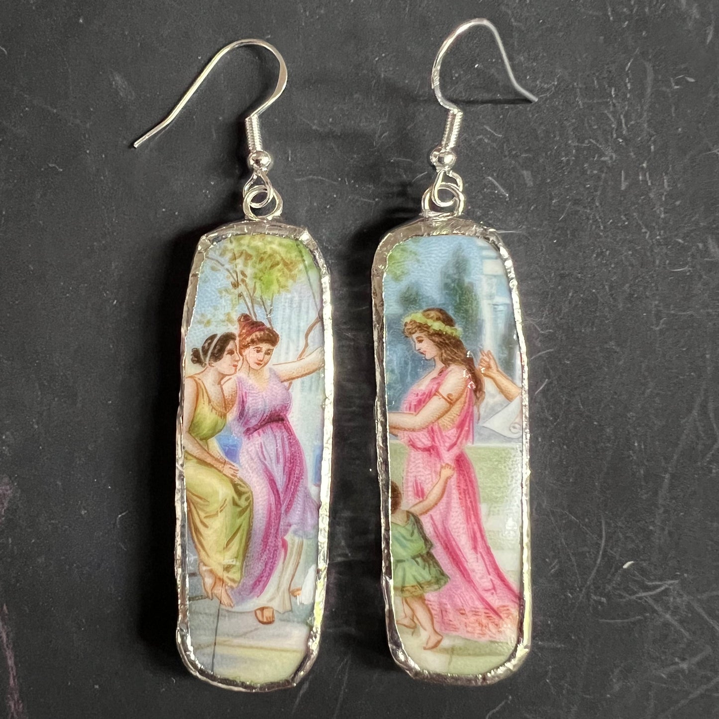 Vintage China Earrings Grecian Maidens
