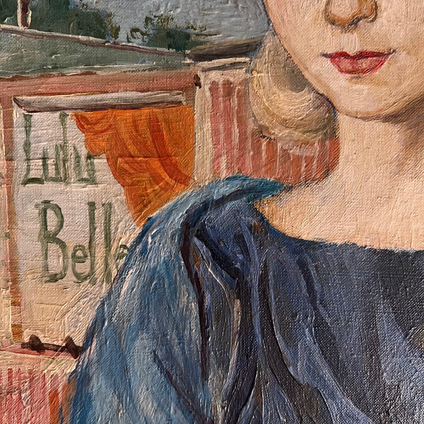 Vintage Oil Painting Portrait Girl in Blue