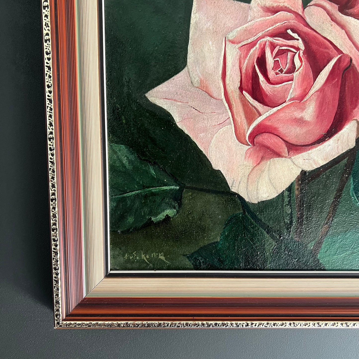 Vintage Oil Painting Still Life Trio of Roses