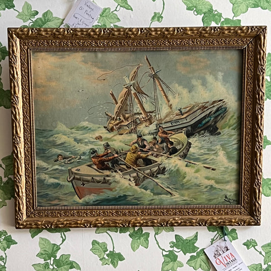 Vintage Chromolithograph Seascape Rough Seas Rescue