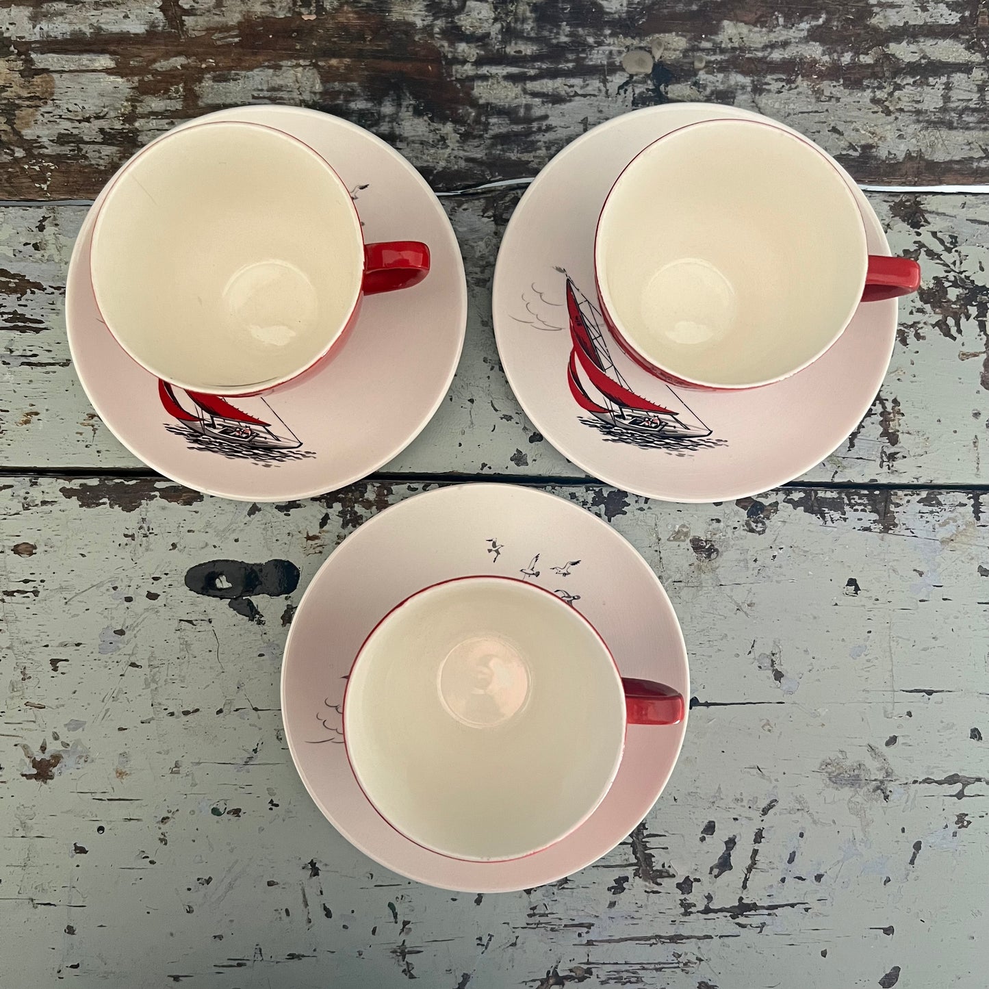 Sail Boat Cup & Saucer ‘Regatta’ pattern by Palissy England c1950s Set 3