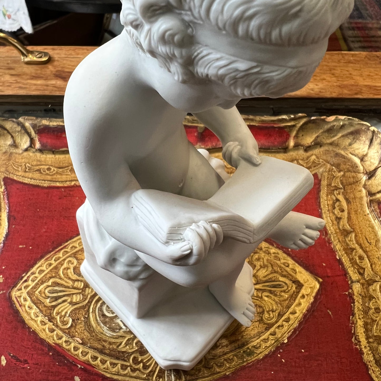 Vintage Parian Ware Seated Child Reading Statue Made in France