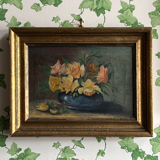 Vintage Oil Painting Still Life Pretty Pastel Roses