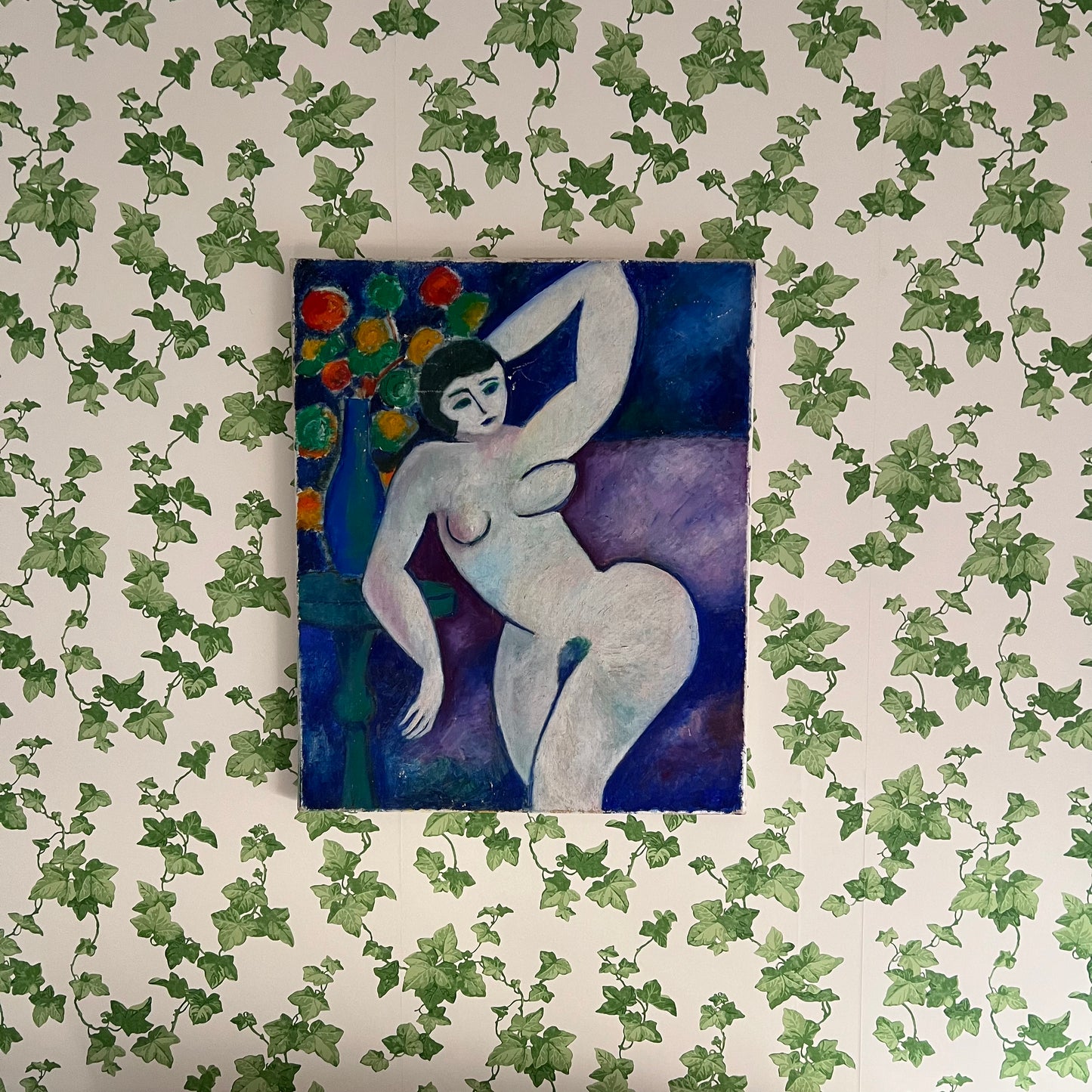 Vintage Oil Painting Mid Century Colourful Cubist Style Nude